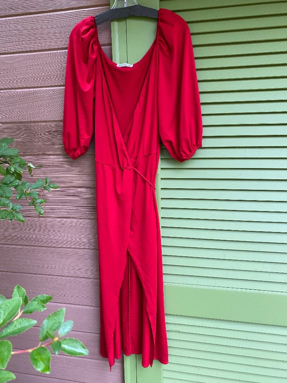 NWT Reformation Puff Sleeve Tencel Knit Calabra Red Wrap Belted Dress-Size M